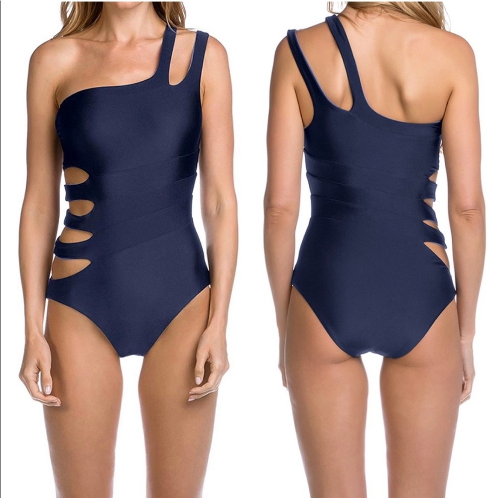 Becca reversible asymmetrical cutout swimsuit size Navy/Light Blue